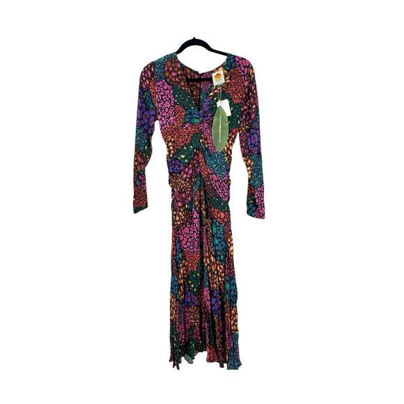 Farm Rio Rainbow Hearts Lenzing Ecovero Viscose Midi Dress Multicolor SZ XS NWT - Picture 4 of 12
